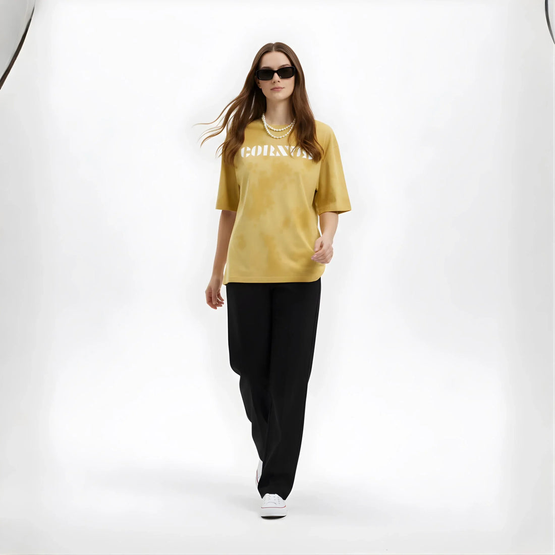 "CORNUS" Yellow Acid-Washed Oversized Graphic Tee - Cornus Fashion