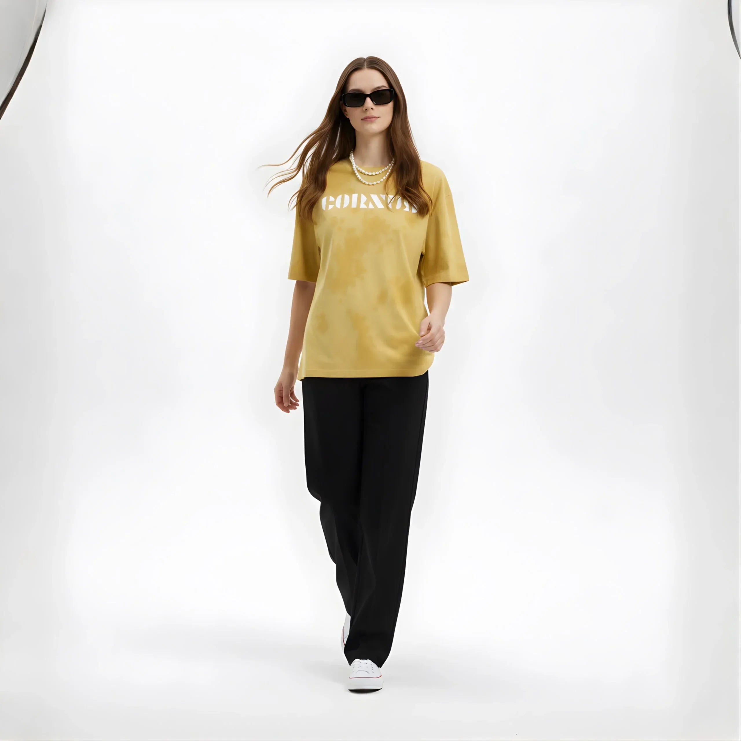 "CORNUS" Yellow Acid-Washed Oversized Graphic Tee - Cornus Fashion