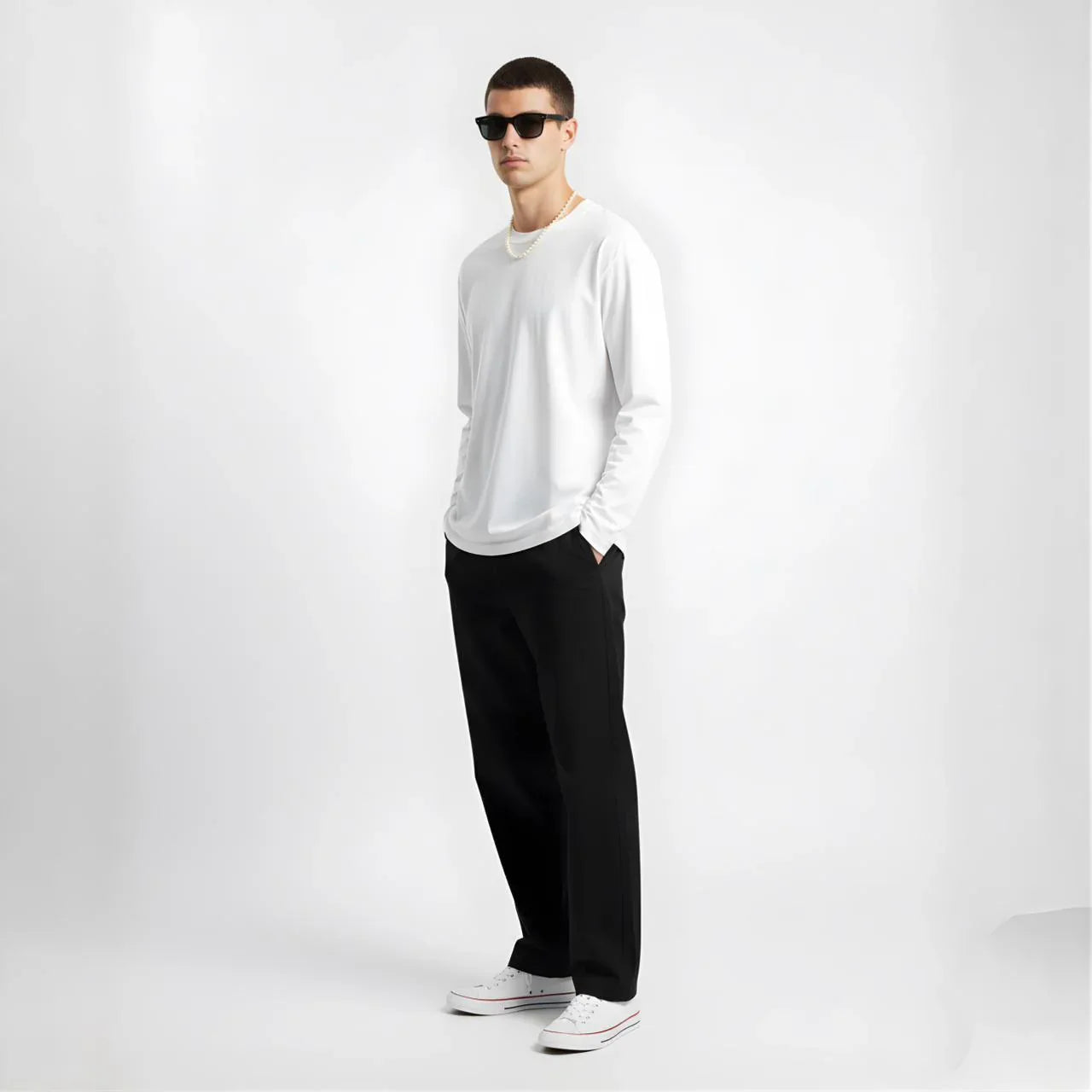 PureEase Classic White Long-Sleeve Tee - Cornus Fashion