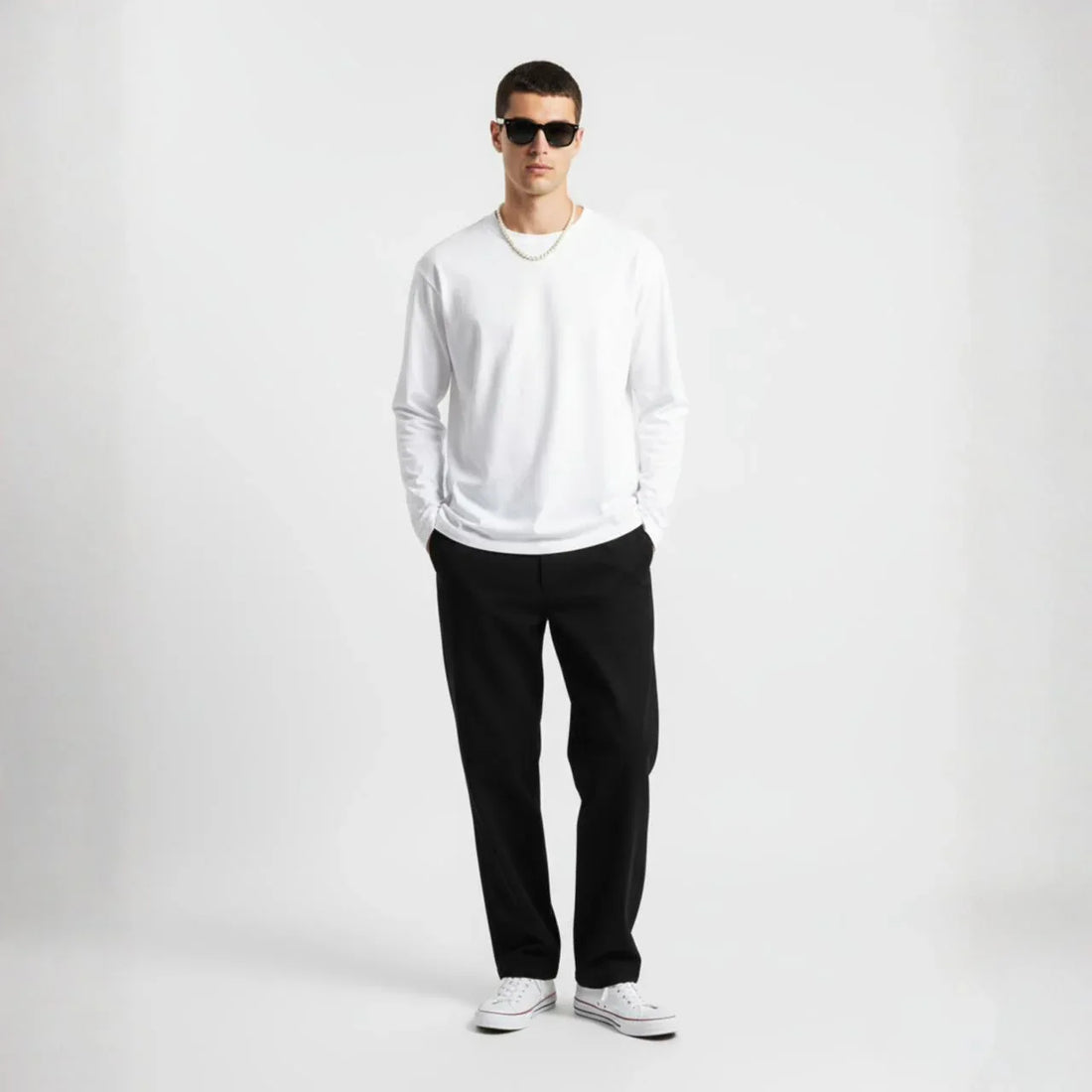 PureEase Classic White Long-Sleeve Tee - Cornus Fashion