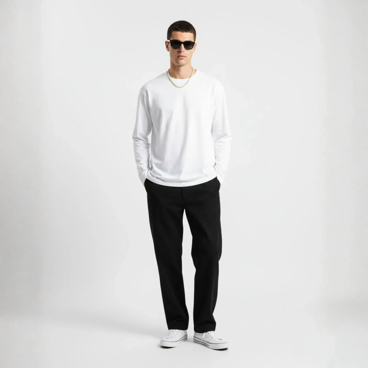 PureEase Classic White Long-Sleeve Tee - Cornus Fashion
