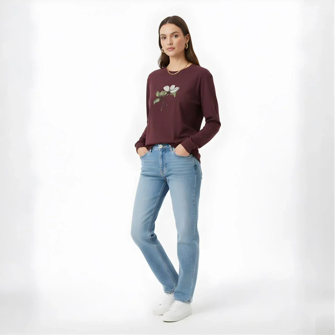 Blossom Grace Floral Long-Sleeve Tee - Cornus Fashion