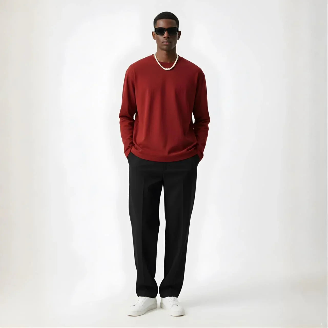 Crimson Luxe Men’s Premium Long-Sleeve Tee - Cornus Fashion
