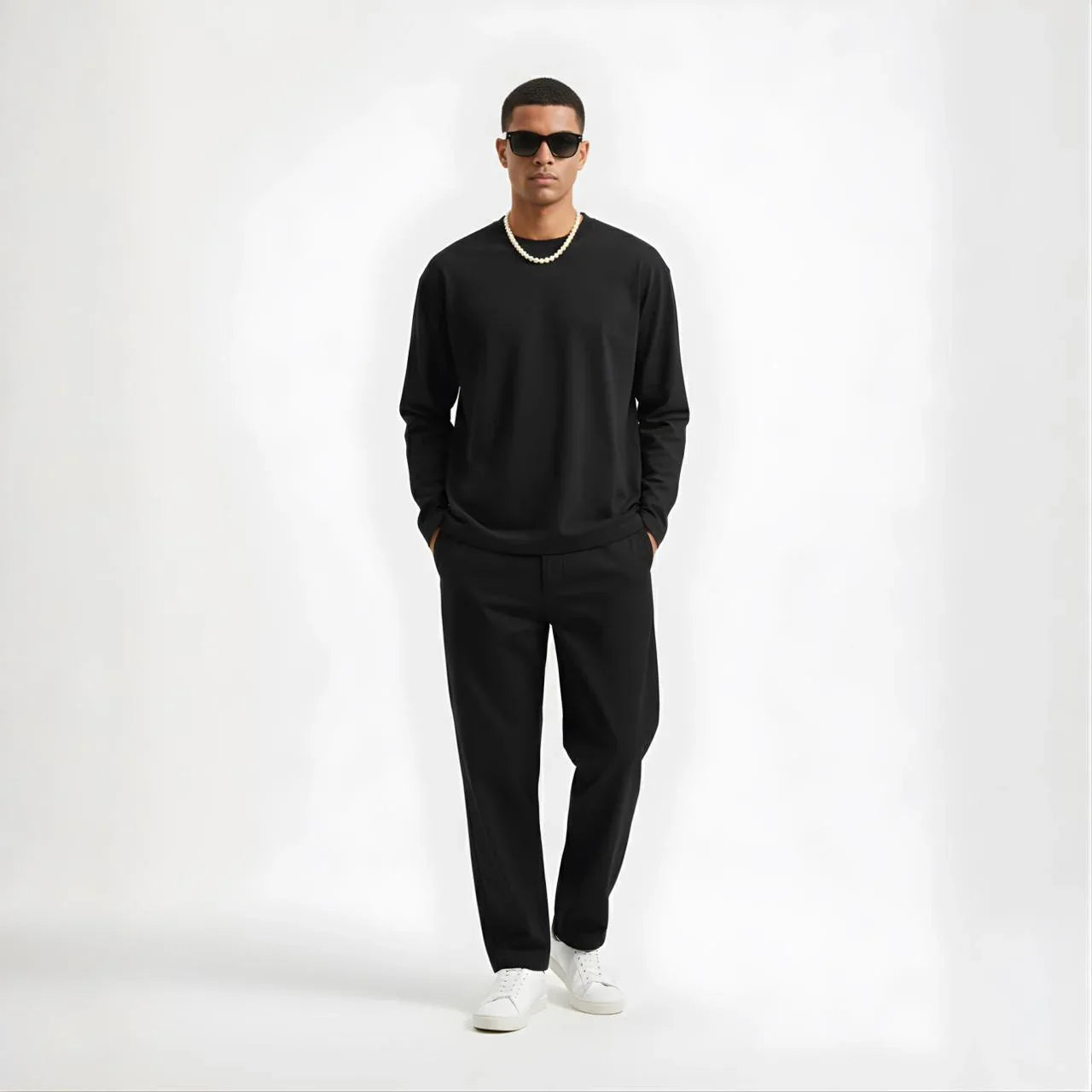 Midnight Essential Men’s Premium Long-Sleeve Tee - Cornus Fashion